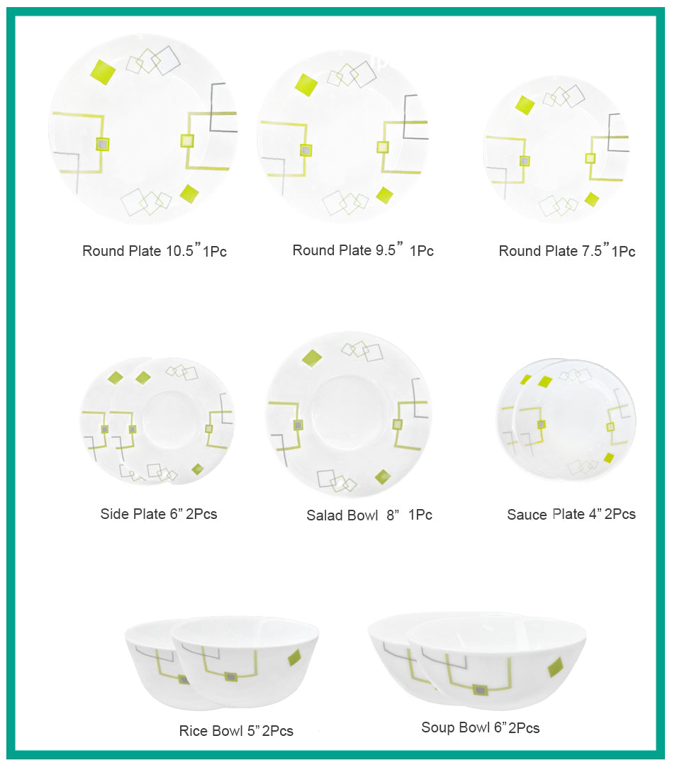 Ruwell Green square opal glass tableware set