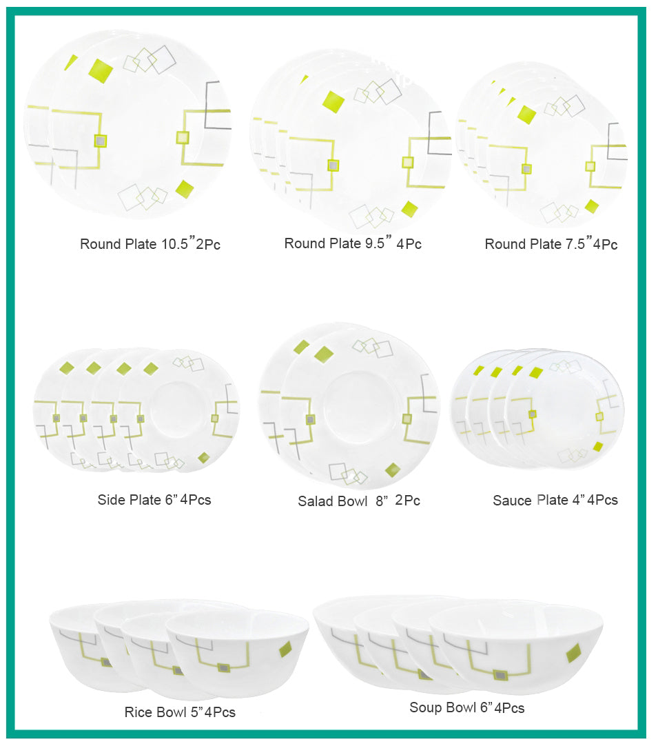Ruwell Green square opal glass tableware set