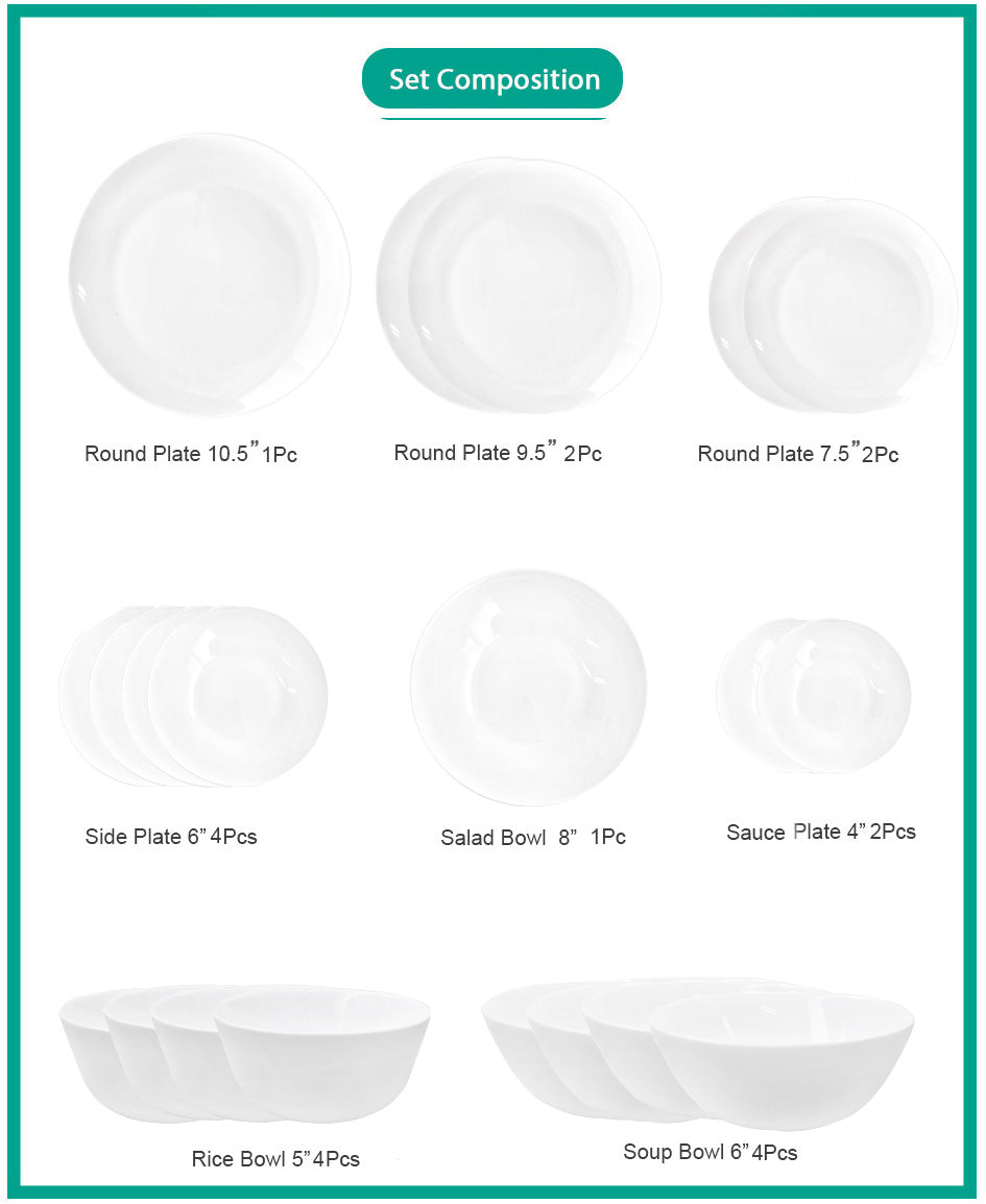 Ruwell Moon light opal glass tableware set