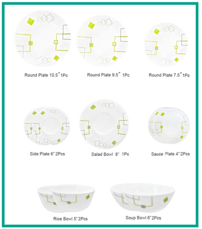Ruwell Green square opal glass tableware set