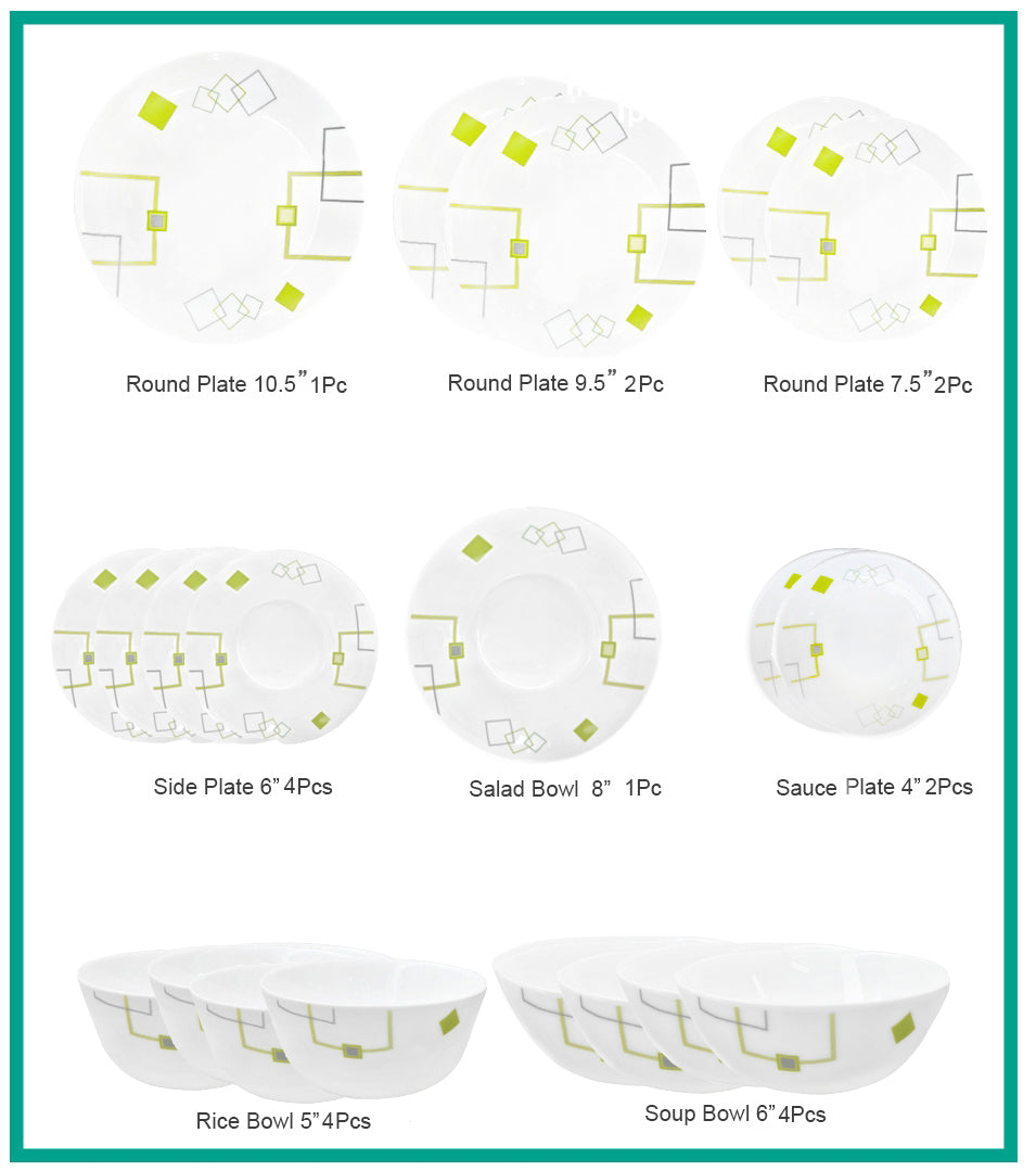 Ruwell Green square opal glass tableware set