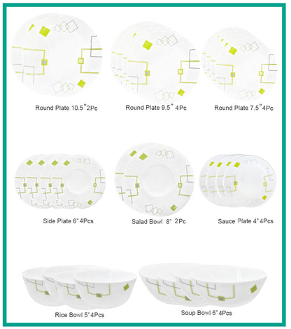 Ruwell Green square opal glass tableware set