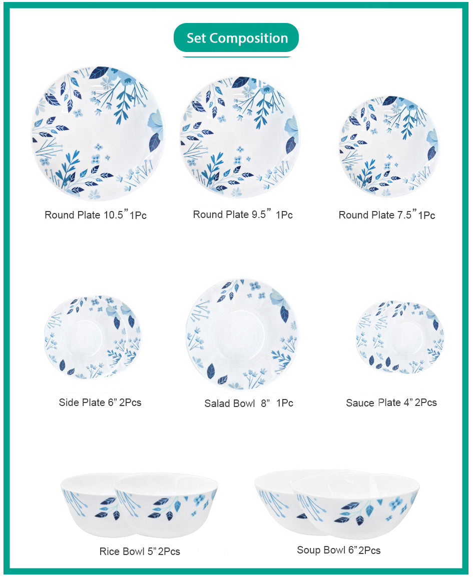 Ruwell flower path opal glass tableware set