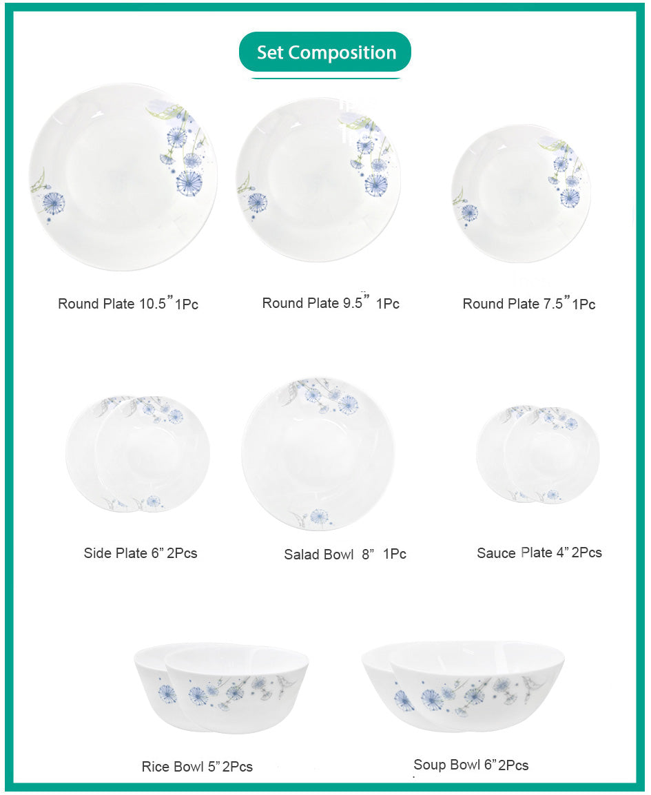 Ruwell wild flower opal glass tableware set