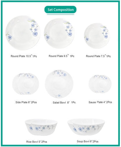 Ruwell wild flower opal glass tableware set