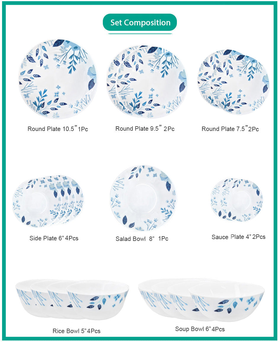 Ruwell flower path opal glass tableware set