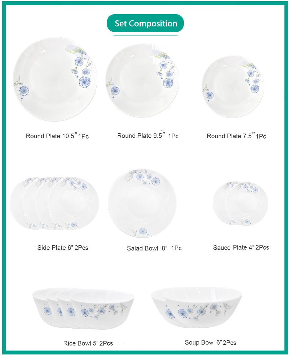 Ruwell wild flower opal glass tableware set