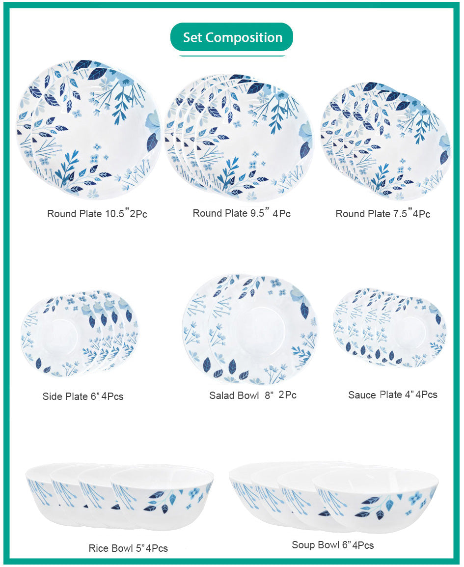 Ruwell flower path opal glass tableware set