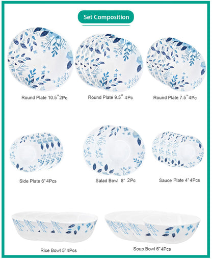 Ruwell flower path opal glass tableware set