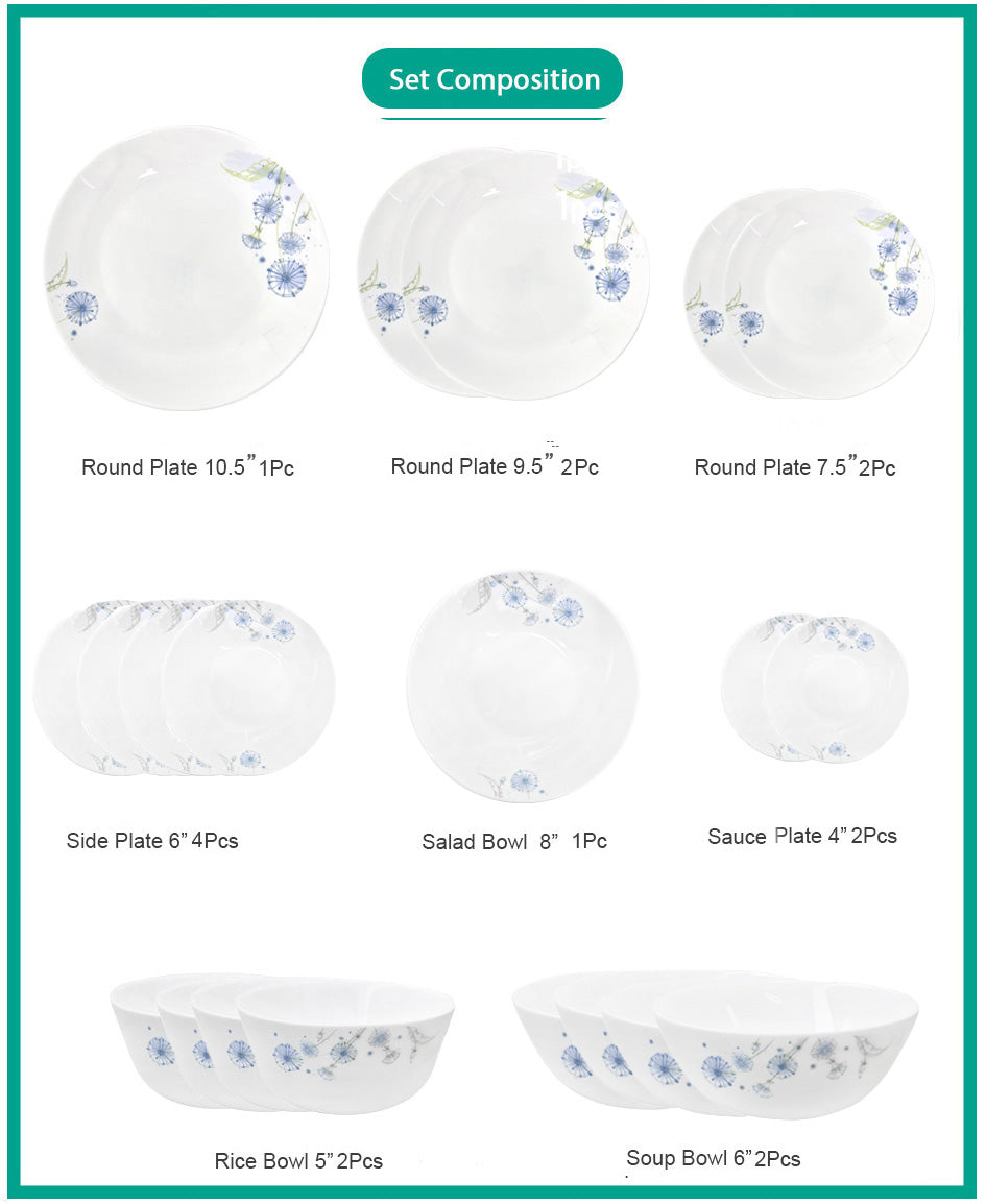 Ruwell wild flower opal glass tableware set