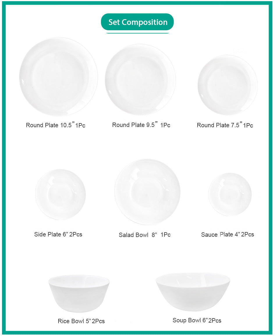 Ruwell Moon light opal glass tableware set